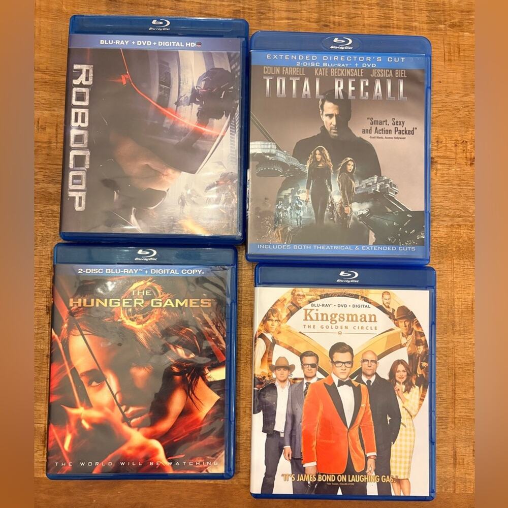 Bundle of DVD/BLU-RAY Movies Total Recall Hunger Games Robocop and Kingsman